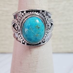 Mohave turquoise & sterling silver milgrain ring